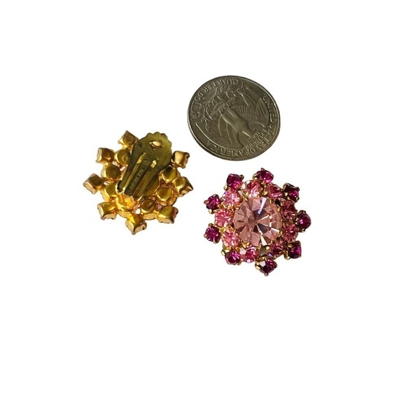 Vintage Austrian pink glass rhinestones clip earrings - Picture 2 of 3
